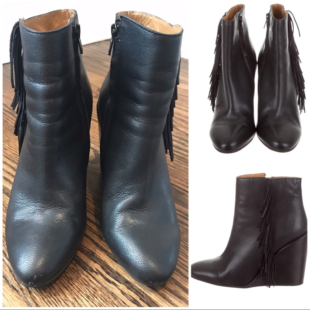 See by Chloe - Black Wedge Ankle Boot with Fringe
